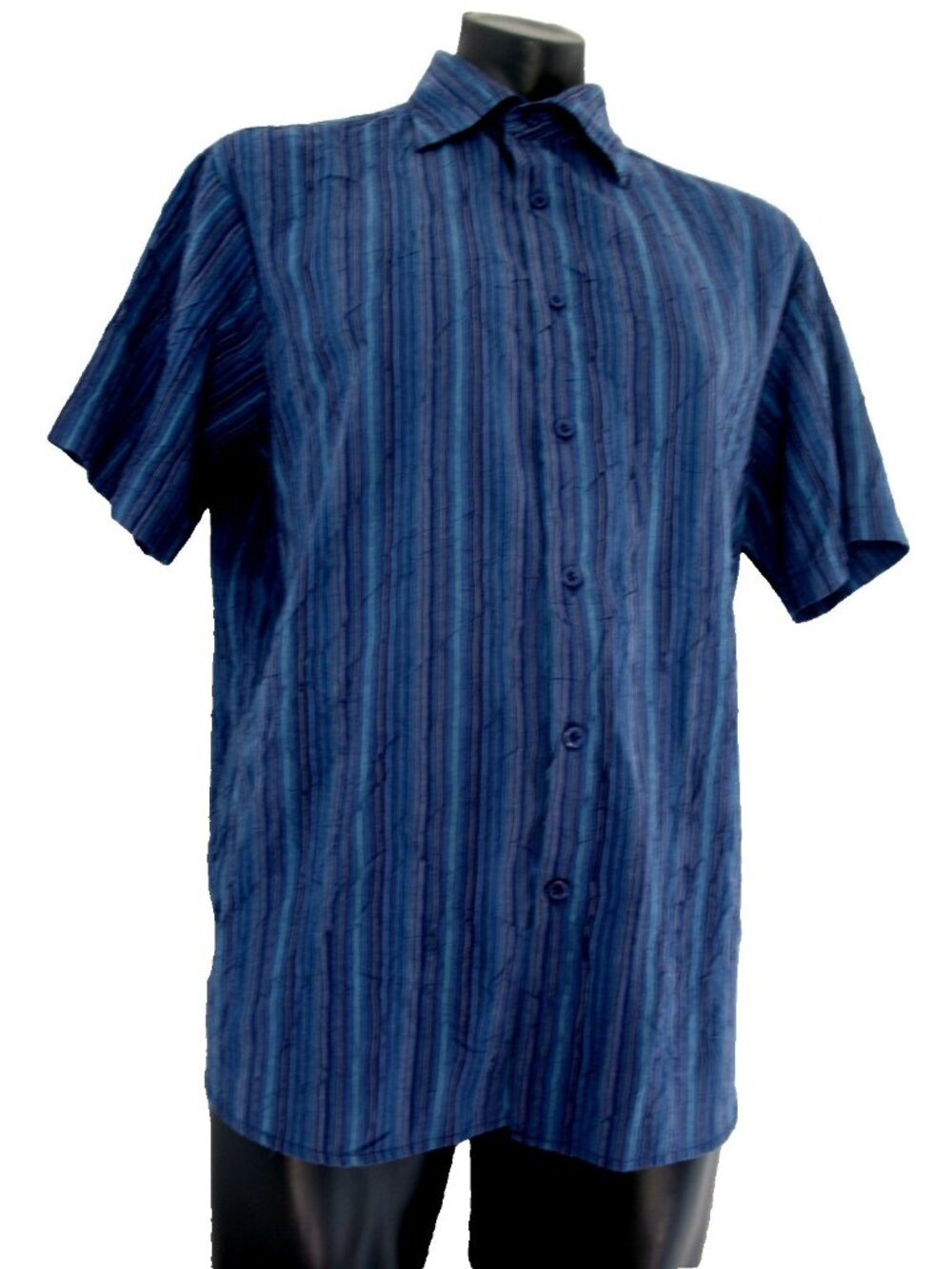 J. Ferrar Button Down Blue Striped, Short Sleeve shirt, Size Large